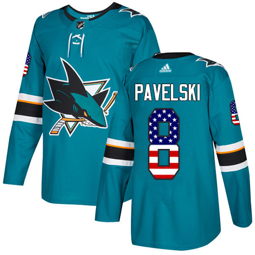 Adidas Sharks #8 Joe Pavelski Teal Home Authentic USA Flag Stitched Youth NHL Jersey